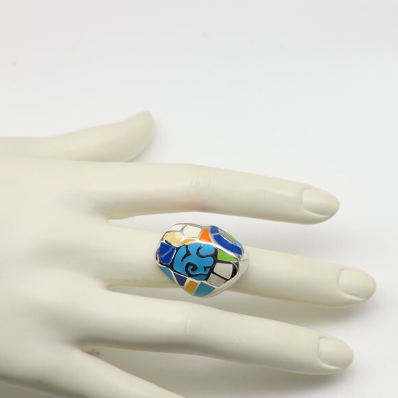 Art Ring Sterling Silver famous artist Enamel Inspired Artistic Ring - Picture 5 of 12